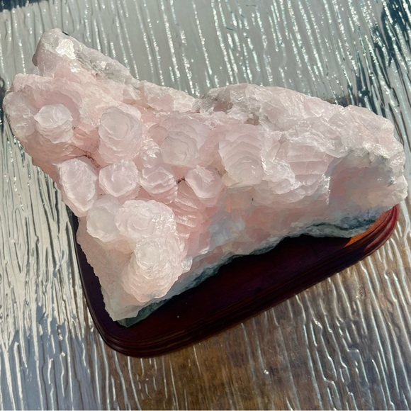 Mangano Calcite Large Pink Calcite Cluster w/ Wood Base Pink Calcite Home Decor - Picture 7 of 17
